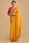 Buy_Zal From Benaras_Pink Silk, Organza Cut Work, Sequins, Zari Embroidered Stripe Saree And Blouse Set _at_Aza_Fashions