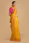 Zal From Benaras_Pink Silk, Organza Cut Work, Sequins, Zari Embroidered Stripe Saree And Blouse Set _Online_at_Aza_Fashions