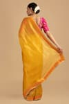 Shop_Zal From Benaras_Pink Silk, Organza Cut Work, Sequins, Zari Embroidered Stripe Saree And Blouse Set _at_Aza_Fashions