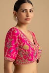 Buy_Zal From Benaras_Pink Silk, Organza Cut Work, Sequins, Zari Embroidered Stripe Saree And Blouse Set 