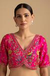 Shop_Zal From Benaras_Pink Silk, Organza Cut Work, Sequins, Zari Embroidered Stripe Saree And Blouse Set 