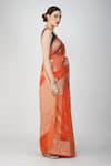 Zal From Benaras_Peach Kota Doria Embroidery Hand Woven Leaf Motif Saree _at_Aza_Fashions