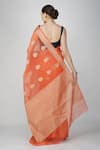 Shop_Zal From Benaras_Peach Kota Doria Embroidery Hand Woven Leaf Motif Saree _at_Aza_Fashions