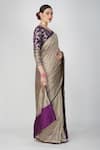Zal From Benaras_Purple Silk, Kota Doria Embroidery Round Neck Hand Woven Floral Geometric Saree _Online_at_Aza_Fashions