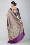 Shop_Zal From Benaras_Purple Silk, Kota Doria Embroidery Round Neck Hand Woven Floral Geometric Saree _at_Aza_Fashions