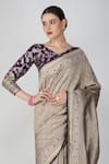 Buy_Zal From Benaras_Purple Silk, Kota Doria Embroidery Round Neck Hand Woven Floral Geometric Saree 