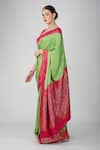 Shop_Zal From Benaras_Green Silk Embroidery Floral Motif Saree With Blouse Piece _Online_at_Aza_Fashions