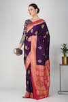 Buy_Zal From Benaras_Purple Silk, Kota Doria Embroidery, Leaf Hand Woven Saree With Blouse Piece _at_Aza_Fashions