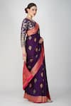 Buy_Zal From Benaras_Purple Silk, Kota Doria Embroidery, Leaf Hand Woven Saree With Blouse Piece _Online_at_Aza_Fashions