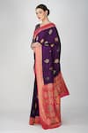 Shop_Zal From Benaras_Purple Silk, Kota Doria Embroidery, Leaf Hand Woven Saree With Blouse Piece _Online_at_Aza_Fashions