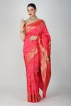 Shop_Zal From Benaras_Pink Silk Patchwork, Paithani Bandhej Saree With Unstitched Blouse Piece _Online_at_Aza_Fashions