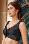 Shop_Samyukta Singhania_Black Silk Polo Collar Sleeveless Blouse_Online_at_Aza_Fashions