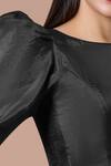 Samyukta Singhania_Black Silk Round Neck Puff Sleeve Padded Blouse_Online_at_Aza_Fashions