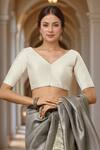 Buy_Samyukta Singhania_Off White Silk V-neck Padded Blouse_at_Aza_Fashions