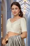 Shop_Samyukta Singhania_Off White Silk V-neck Padded Blouse_Online_at_Aza_Fashions