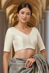 Buy_Samyukta Singhania_Off White Silk V-neck Padded Blouse