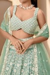 Samyukta Singhania_Green Polyester, Net Embroidery, Sequins, Zari Floral Applique Lehenga Set _Online_at_Aza_Fashions