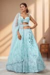 Buy_Samyukta Singhania_Blue Polyester, Net Sequins, Zari, Stones, Embroidery Plunge Floral Lehenga Set_at_Aza_Fashions