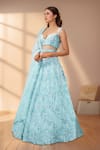 Shop_Samyukta Singhania_Blue Polyester, Net Sequins, Zari, Stones, Embroidery Plunge Floral Lehenga Set_Online_at_Aza_Fashions