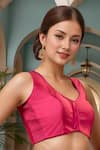 Samyukta Singhania_Pink Silk Polo Collar Padded Blouse_at_Aza_Fashions