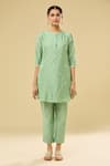 Buy_Naintara Bajaj_Green Chanderi Mirrors, Sequins Round Neck Embroidered Kurta And Pant Set _Online_at_Aza_Fashions