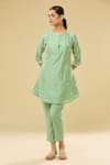 Shop_Naintara Bajaj_Green Chanderi Mirrors, Sequins Round Neck Embroidered Kurta And Pant Set _Online_at_Aza_Fashions