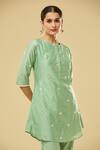 Naintara Bajaj_Green Chanderi Mirrors, Sequins Round Neck Embroidered Kurta And Pant Set _at_Aza_Fashions