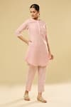 Buy_Naintara Bajaj_Peach Chanderi Mirrors, Sequins Round Neck Embroidered Kurta Set 
