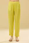 Buy_Samyukta Singhania_Yellow Cotton Embroidery Round Neck Floral Gathered Top And Pant Set _Online_at_Aza_Fashions