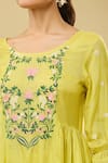 Samyukta Singhania_Yellow Cotton Embroidery Round Neck Floral Gathered Top And Pant Set _at_Aza_Fashions