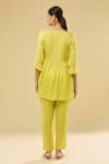 Shop_Samyukta Singhania_Yellow Cotton Embroidery Round Neck Floral Gathered Top And Pant Set _at_Aza_Fashions