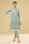 Buy Samyukta Singhania Blue Cotton Tassels V-neck Floral Printed Kurta Set With Pant at Aza Fashions Buy_Samyukta Singhania_Blue Cotton Tassels V-neck Floral Printed Kurta Set With Pant _at_Aza_Fashions