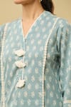 Samyukta Singhania Blue Cotton Tassels V-neck Floral Printed Kurta Set With Pant at Aza Fashions Samyukta Singhania_Blue Cotton Tassels V-neck Floral Printed Kurta Set With Pant _at_Aza_Fashions