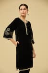 Buy_Naintara Bajaj_Black Velvet Sequins, Lace Split V-neck Embroidered Kurta Set _Online_at_Aza_Fashions