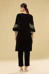 Shop_Naintara Bajaj_Black Velvet Sequins, Lace Split V-neck Embroidered Kurta Set _at_Aza_Fashions