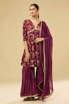 Buy_Samyukta Singhania_Purple Velvet, Nylon Embroidery, Lace V-neck Floral Print Anarkali Sharara Set _at_Aza_Fashions