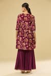 Shop_Samyukta Singhania_Purple Velvet, Nylon Embroidery, Lace V-neck Floral Print Anarkali Sharara Set _at_Aza_Fashions