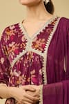 Shop_Samyukta Singhania_Purple Velvet, Nylon Embroidery, Lace V-neck Floral Print Anarkali Sharara Set _Online_at_Aza_Fashions