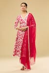Shop_Naintara Bajaj_Pink Cotton, Nylon Lace, Embroidery V-neck Floral Print Angrakha Anarkali Set _Online_at_Aza_Fashions