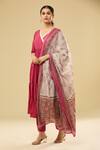 Buy_Naintara Bajaj_Pink Cotton Embroidery V-neck Tiered Angarkha Set With Floral Dupatta _Online_at_Aza_Fashions