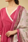 Buy_Naintara Bajaj_Pink Cotton Embroidery V-neck Tiered Angarkha Set With Floral Dupatta 