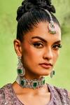 Shop_Ekathva Jaipur_Emerald Green Pearls, Stones, Smocking Swarovski Choker Set_at_Aza_Fashions