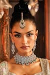 Ekathva Jaipur_Emerald Green Stones, Smocking Swarovski Choker And Earring Set _Online_at_Aza_Fashions