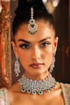 Shop_Ekathva Jaipur_Emerald Green Stones, Smocking Swarovski Choker And Earring Set _at_Aza_Fashions