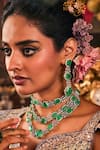 Shop_Ekathva Jaipur_Green Stones Geometric Floral Studded Choker Set_at_Aza_Fashions