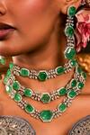Shop_Ekathva Jaipur_Green Stones Geometric Floral Studded Choker Set_Online_at_Aza_Fashions