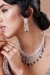 Shop_Ekathva Jaipur_Emerald Green Stones, Smocking, Crystals Swarovski Choker And Earring Set _at_Aza_Fashions