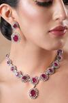 Ekathva Jaipur Red Stones, Smocking Swarovski Studded Floret Necklace Set Online at Aza Fashions Ekathva Jaipur_Red Stones, Smocking Swarovski Studded Floret Necklace Set_Online_at_Aza_Fashions