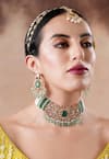 Buy_Ekathva Jaipur_Emerald Green Pearls, Stones, Beads Moissanite Polki Choker Set _at_Aza_Fashions