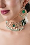 Ekathva Jaipur_Emerald Green Pearls, Stones, Beads Moissanite Polki Choker Set _Online_at_Aza_Fashions